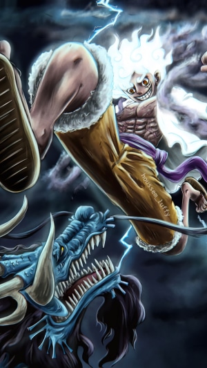 Monkey D. Luffy in Gear 5 vs. Kaido Dragon