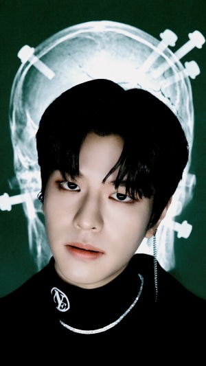Seungmin from Stray Kids with X-ray Skull