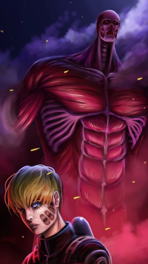 Colossal Titan and Armin Arlert from Attack on
