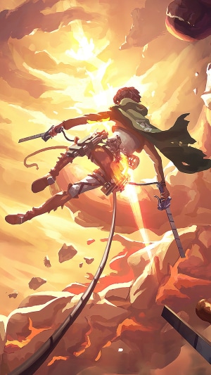 Attack on Titan characters in mid-air combat