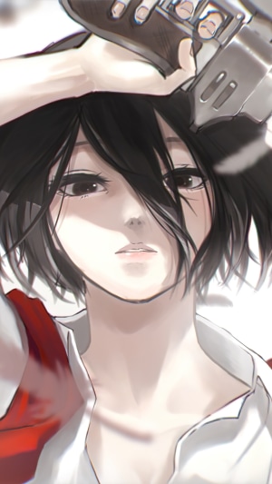 Mikasa Ackerman from Attack on Titan holding a gun