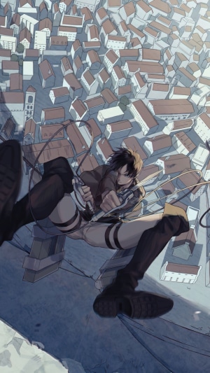 Levi Ackerman from Attack on Titan in a city