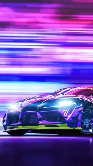 Sports car drifting with light streaks