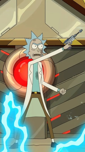 Rick Sanchez from Rick and Morty with a gun