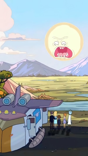 Rick and Morty family looking at a screaming sun