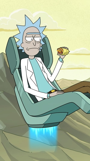 Rick Sanchez from Rick and Morty eating a burrito