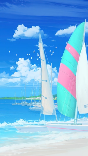 Sailboats on a Sunny Day at the Beach