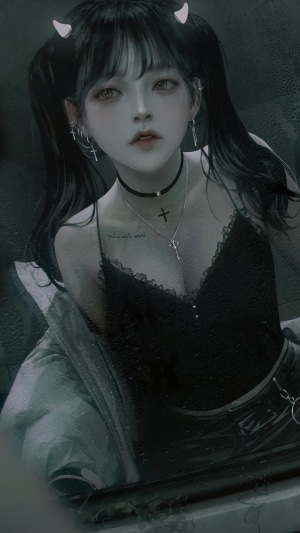 Anime girl with twin tails and horns