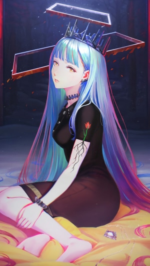 Anime girl with blue hair and crown
