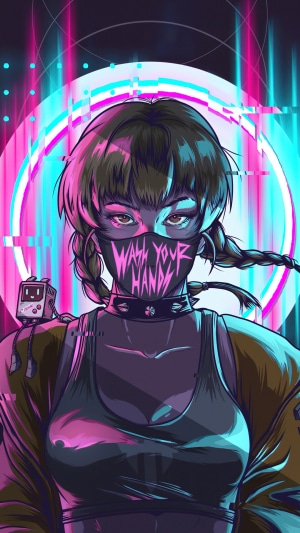 Anime girl with mask and game console