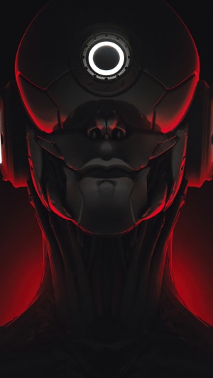 Cyberpunk android with glowing red accents