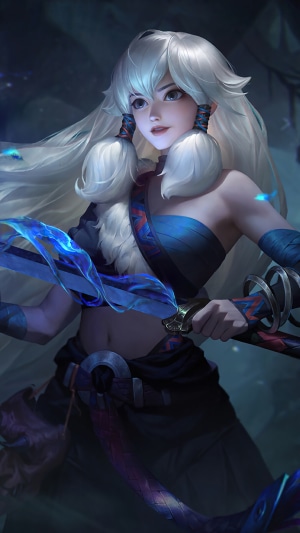 Fantasy Warrior Girl with White Hair and Sword