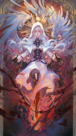 Fantasy Angel with White Hair and Multiple Eyes