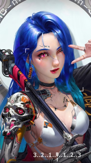 Cyberpunk girl with a robotic arm and sword