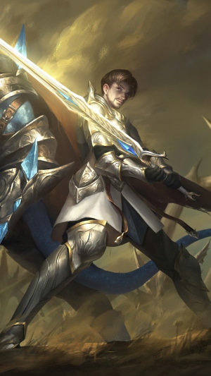 Warrior with a glowing sword and armor