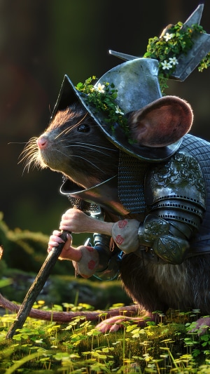 Mouse soldier in armor holding a spear