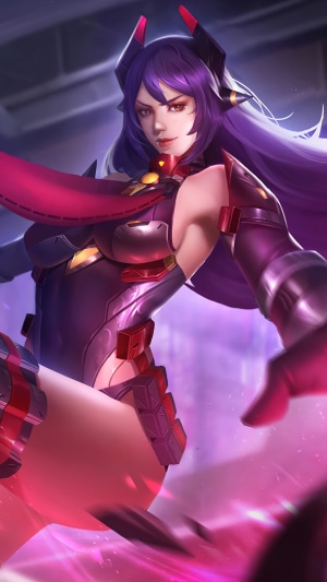 Sci-Fi Girl with Purple Hair and Red Scarf