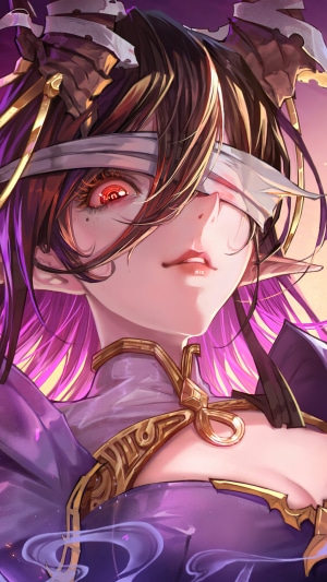 Anime Elf Girl with Red Eyes and Blindfold