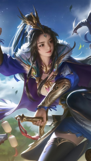 Fantasy warrior girl with sword and blue cape