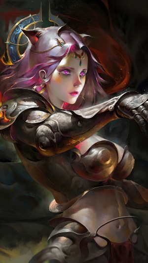 Fantasy warrior girl with pink hair and armor