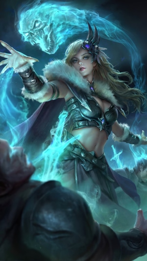 Fantasy girl conjuring blue souls