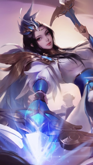 Beautiful fantasy girl with blue and gold armor