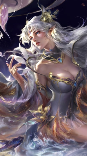 Elf girl with white hair and ornate dress