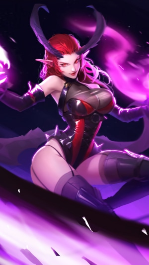 Demon Elf Girl Casting Purple Magic