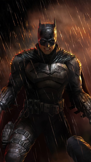 Batman from The Batman (2022) in the rain