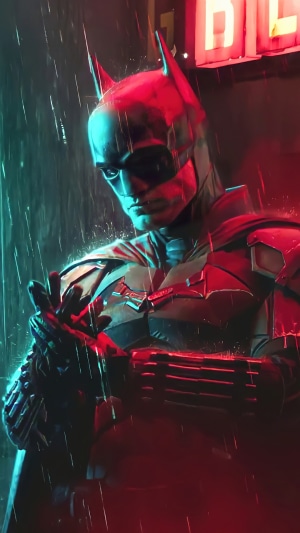 Batman from The Batman (2022) in the rain