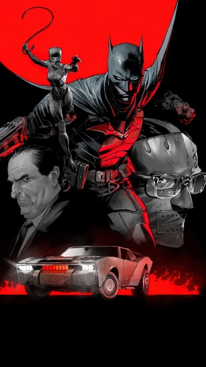 The Batman, Catwoman, Penguin, Riddler, and Batmobile