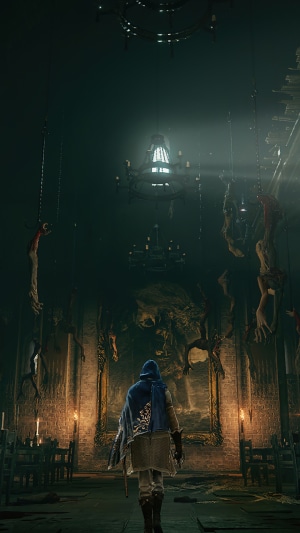 Player character in Elden Ring in a dark room