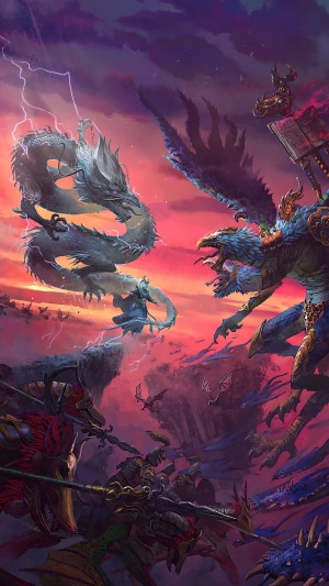 Dragon and Gryphon fighting in Total War: Warhammer III