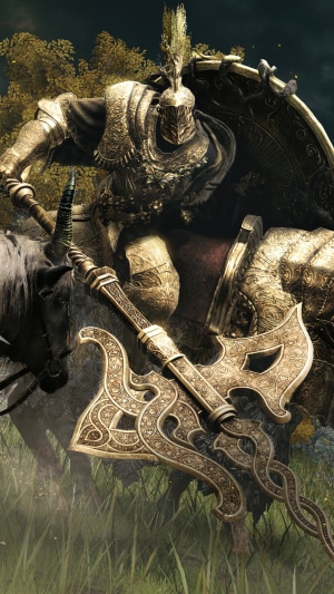 Knight on horseback with axe and shield from Elden Ring