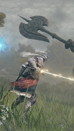 Elden Ring character with sword and axe