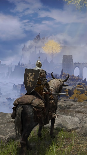 Knight on horseback in Elden Ring landscape