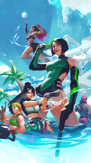 Valorant characters on a summer beach