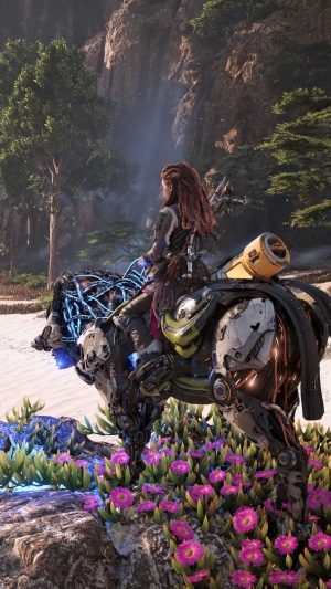 Aloy riding a machine in Horizon Forbidden West