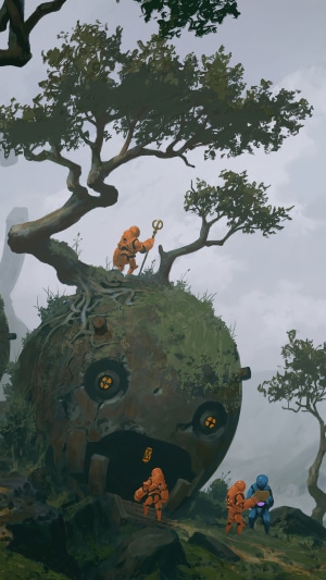 Overprime characters near a giant robot head