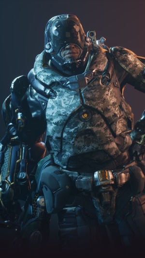 Overprime character in camouflage armor