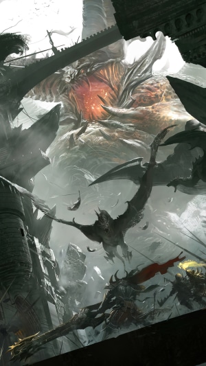 Lost Ark Warrior fighting a giant monster