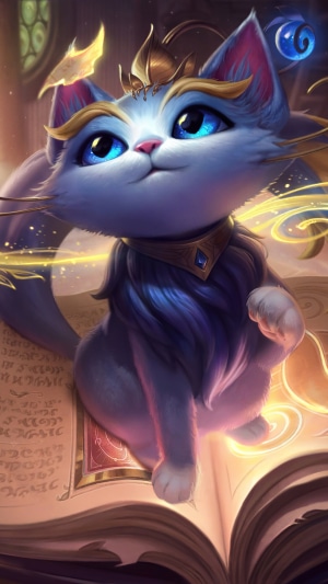 Yuumi from League of Legends on a book