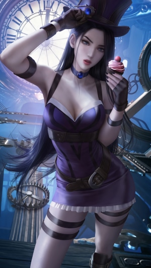 Caitlyn from League of Legends holding a cupcake