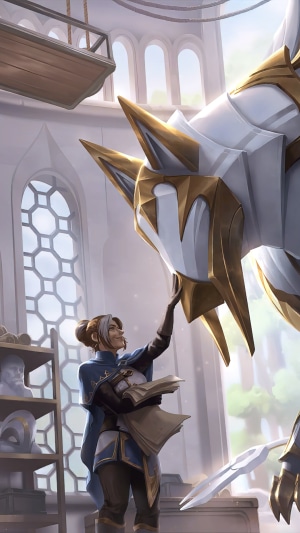 Lux from League of Legends and a Golem