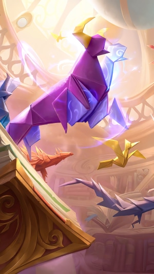 Origami creatures in a library in Legends of Runeterra