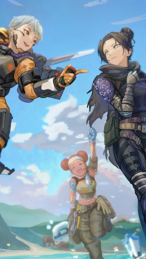 Valkyrie, Wraith, and Lifeline from Apex Legends