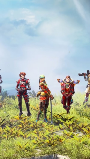Characters from Apex Legends Defiance standing in a field
