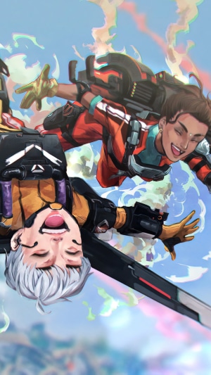 Loba and Valkyrie from Apex Legends skydiving