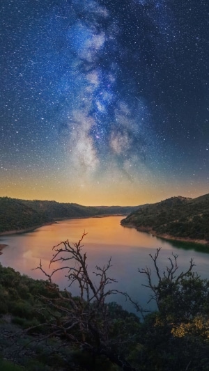 Milky Way over a lake at night