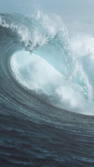 A large ocean wave crests and breaks